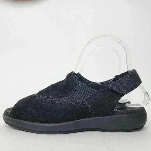 Ecco Black Suede Peep Toe Sandals - 6 - Picture 3 of 9